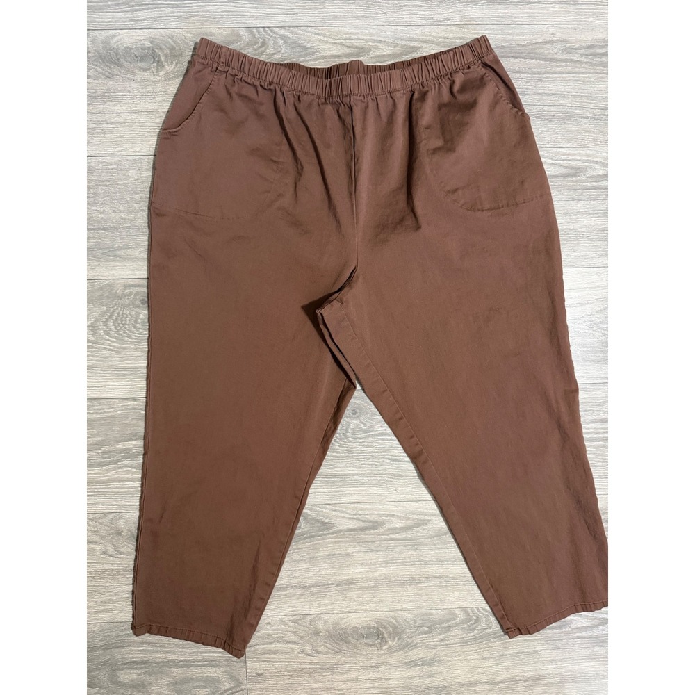D & Co Cotton Blend Pants 3XP Brown Elastic Waist Pull On Crop Women Petite Plus